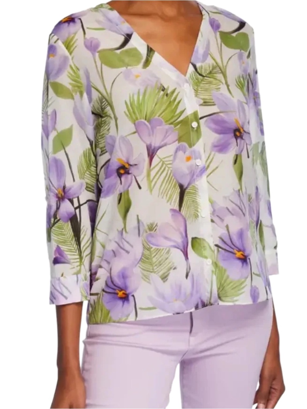 Alice + Olivia Colby Violet Floral Button Up Blouse